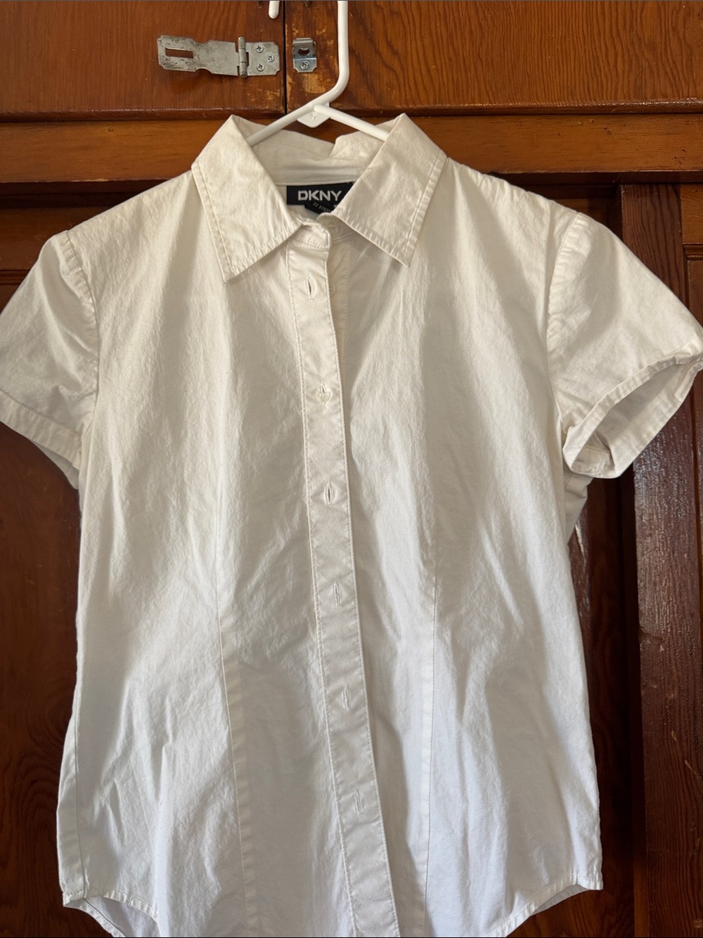 DKNY Classic White Short-Sleeve Button Front Blouse